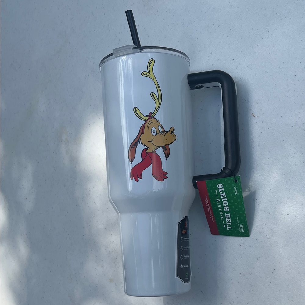White Grinch Tumbler with Black Handle